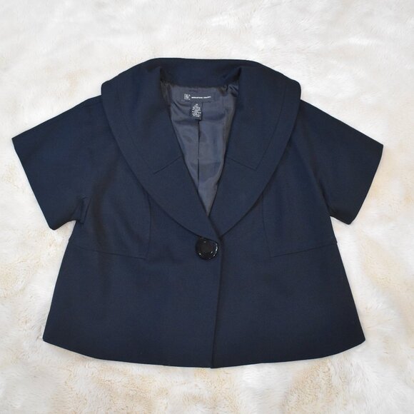 INC Black Cape Swing Jacket Size M Short Sleeve Blazer Chic Old Money Officewear - Picture 2 of 15